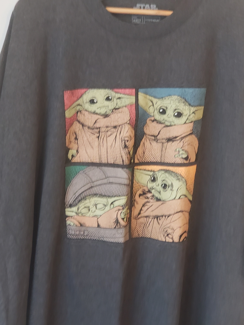 Star Wars Men’s Short Sleeve Tee - Charcoal with Multicolor Grogu Panels